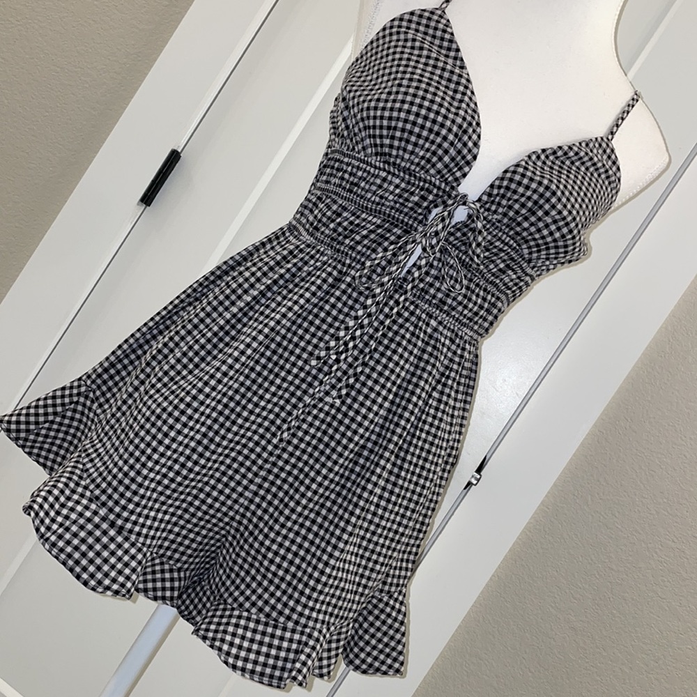 Nwt Checked Ruched Romper Size S - image 1